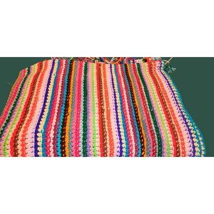 NEW Handmade Multi-Color Crochet Blanket Throw With Fringe 120X96